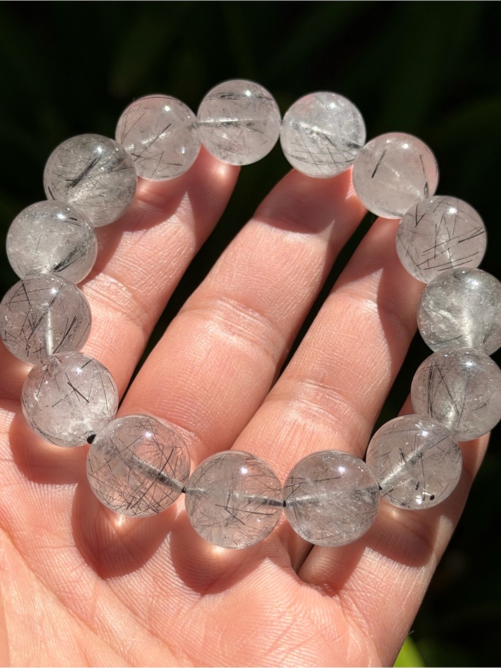 14mm chunmy black rutilated quartz stretch bracelet 2418